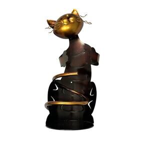 Cat Shaped Metal Sculpture Wine Holder Home Decor Art Deco Caddy Bronze Tone